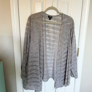 ANA Gray Sheer Striped Open Front Sweater (3X)